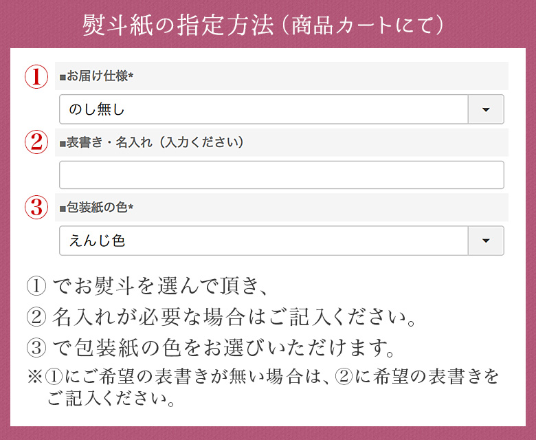 熨斗紙の指定方法（商品カートにて）