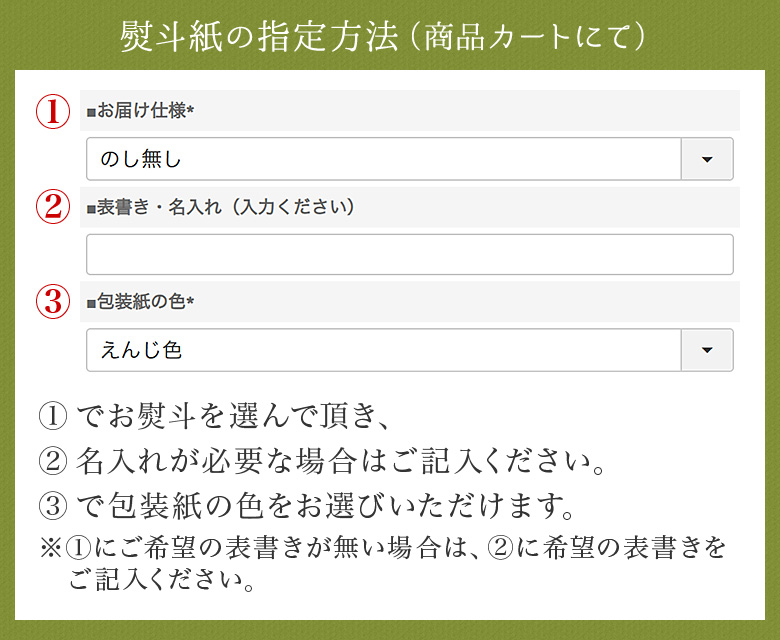熨斗紙の指定方法(商品カートにて)